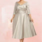 Emilia A-Line V-neck Tea-Length Satin Mother of the Bride Dress With Ruffle DL126P0014598