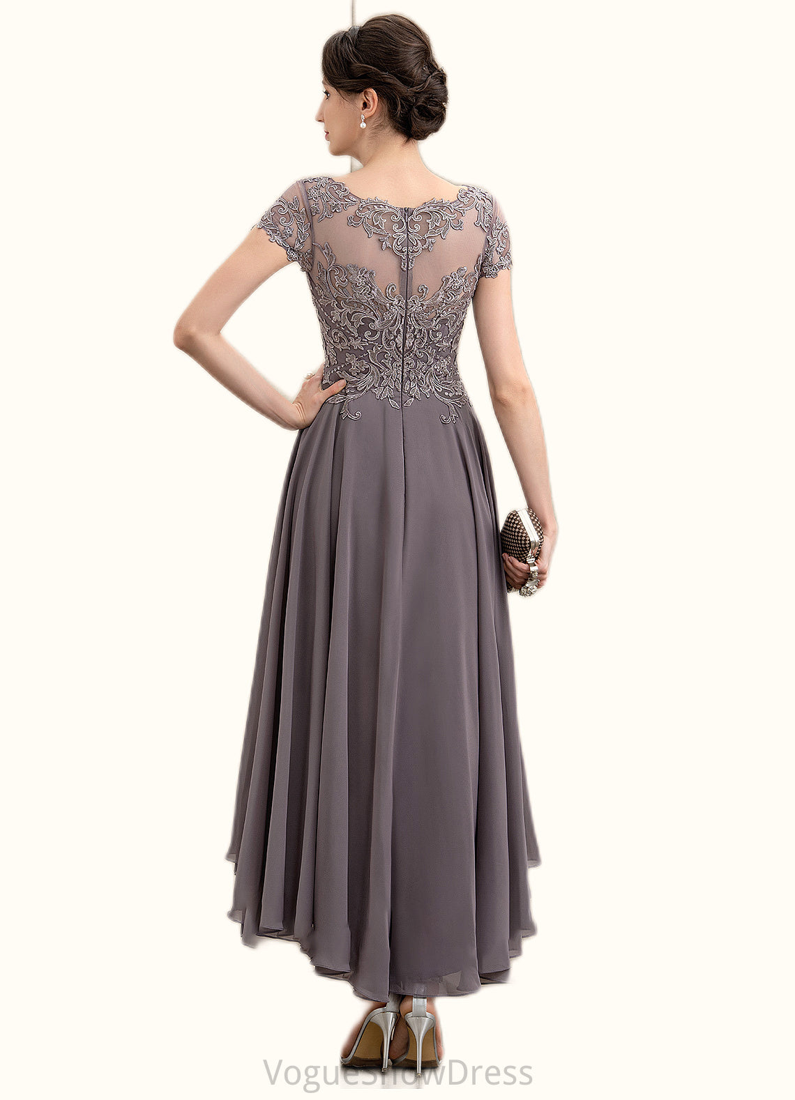 Lilianna A-Line Scoop Neck Asymmetrical Chiffon Lace Mother of the Bride Dress With Beading Sequins DL126P0014599