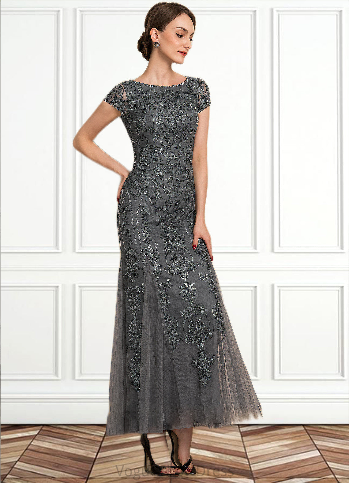 Jane Trumpet/Mermaid Scoop Neck Ankle-Length Tulle Lace Sequined Mother of the Bride Dress With Beading Sequins DL126P0014602