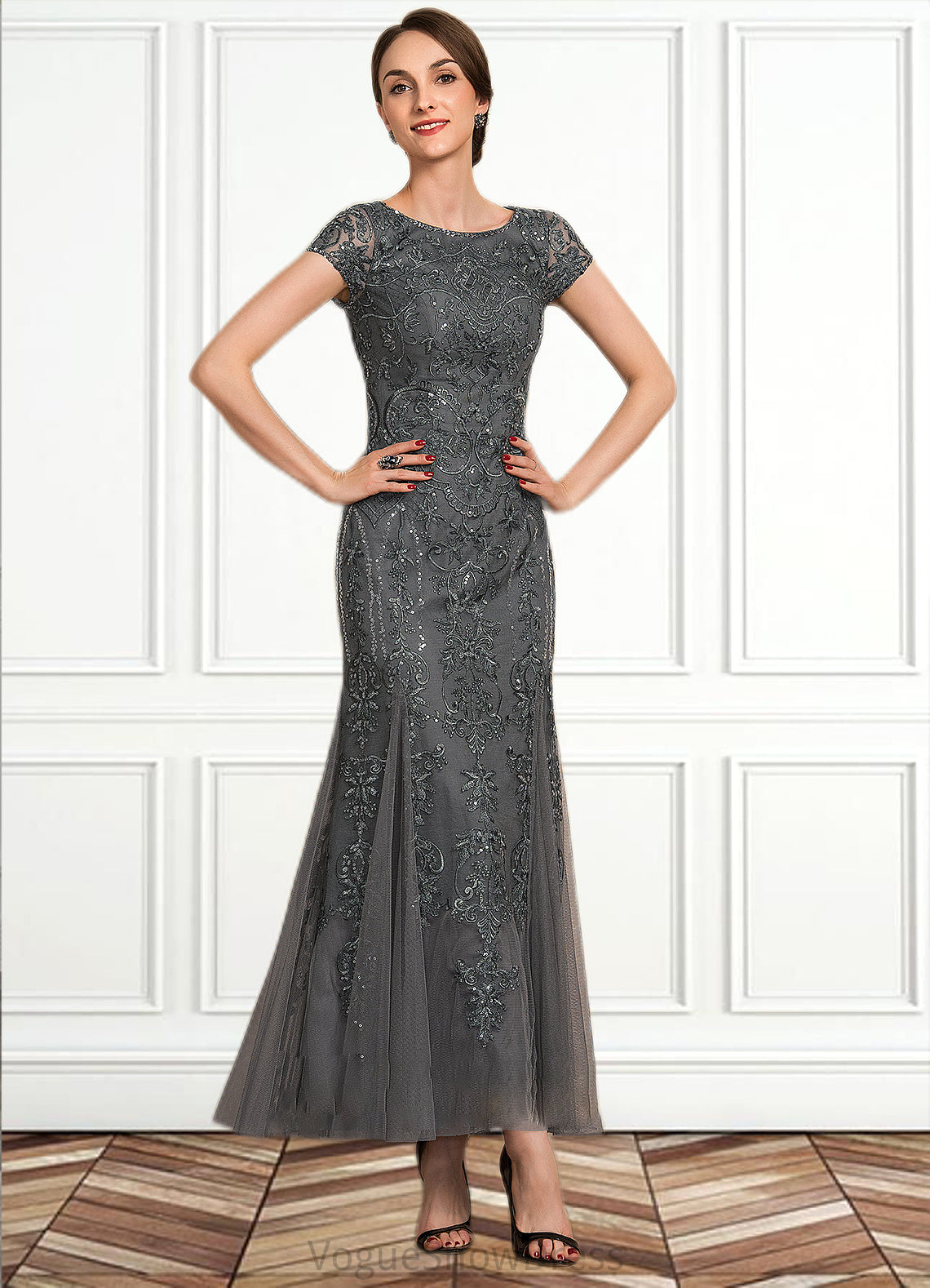 Jane Trumpet/Mermaid Scoop Neck Ankle-Length Tulle Lace Sequined Mother of the Bride Dress With Beading Sequins DL126P0014602