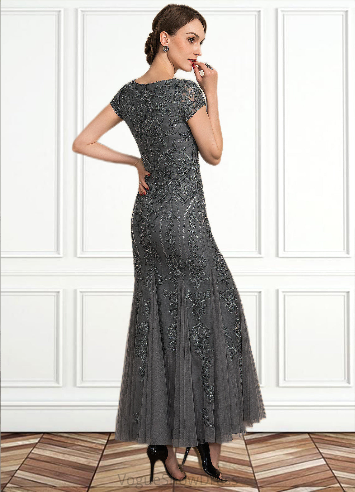 Jane Trumpet/Mermaid Scoop Neck Ankle-Length Tulle Lace Sequined Mother of the Bride Dress With Beading Sequins DL126P0014602