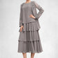 Reagan A-Line Scoop Neck Tea-Length Chiffon Mother of the Bride Dress With Cascading Ruffles DL126P0014603