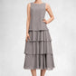 Reagan A-Line Scoop Neck Tea-Length Chiffon Mother of the Bride Dress With Cascading Ruffles DL126P0014603