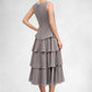 Reagan A-Line Scoop Neck Tea-Length Chiffon Mother of the Bride Dress With Cascading Ruffles DL126P0014603