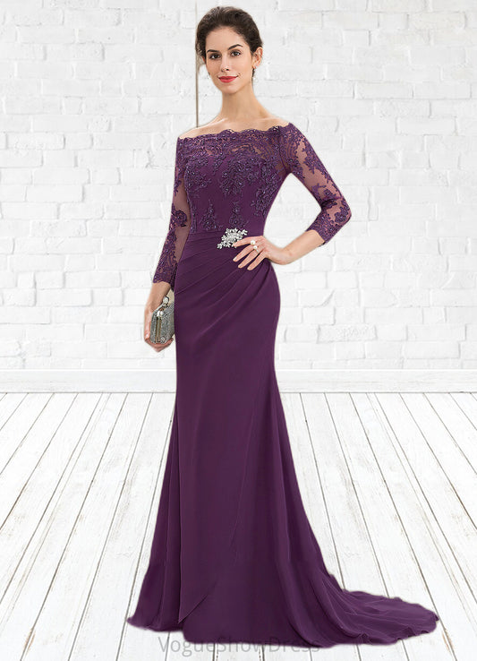 Chasity Trumpet/Mermaid Off-the-Shoulder Sweep Train Chiffon Lace Mother of the Bride Dress With Beading Sequins DL126P0014604