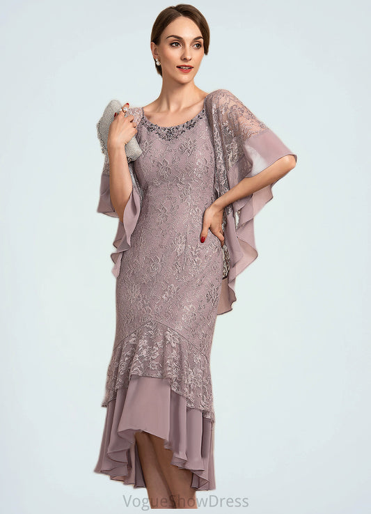 Renata Trumpet/Mermaid Scoop Neck Asymmetrical Chiffon Lace Mother of the Bride Dress With Beading Sequins DL126P0014606