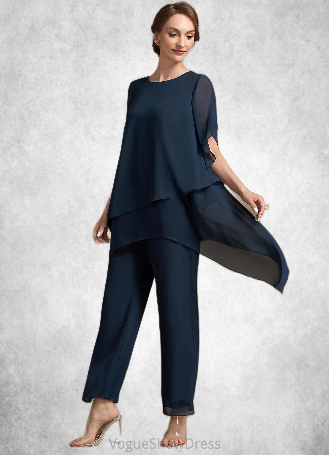 Casey Jumpsuit/Pantsuit Scoop Neck Ankle-Length Chiffon Mother of the Bride Dress DL126P0014607