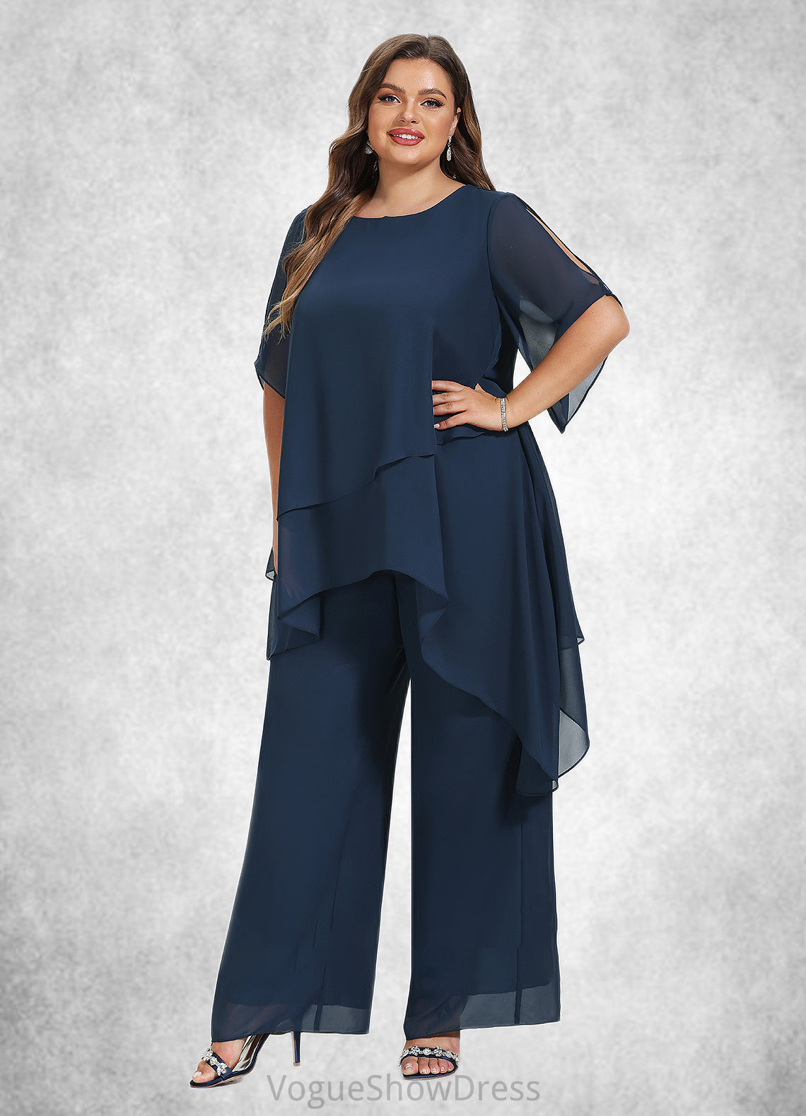 Casey Jumpsuit/Pantsuit Scoop Neck Ankle-Length Chiffon Mother of the Bride Dress DL126P0014607