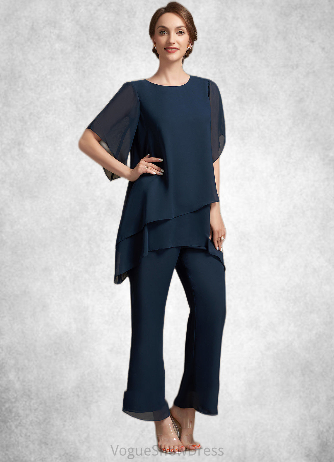 Casey Jumpsuit/Pantsuit Scoop Neck Ankle-Length Chiffon Mother of the Bride Dress DL126P0014607