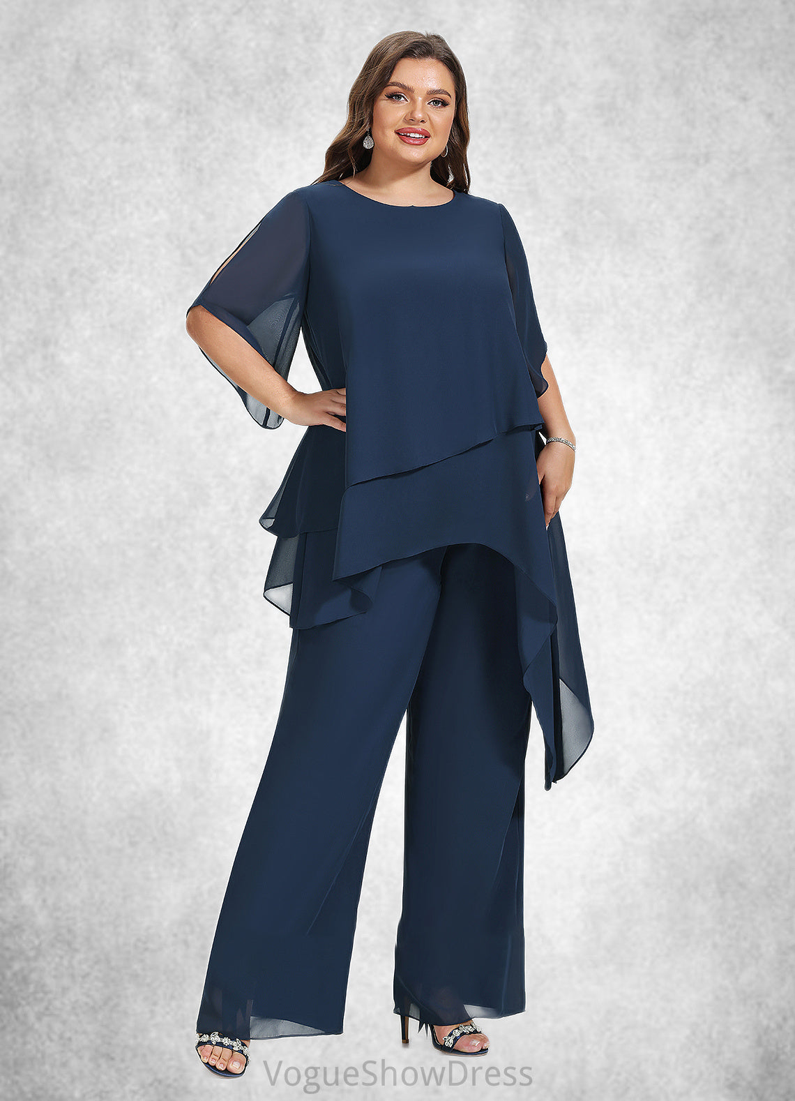 Casey Jumpsuit/Pantsuit Scoop Neck Ankle-Length Chiffon Mother of the Bride Dress DL126P0014607