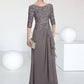 Eleanor A-Line Scoop Neck Floor-Length Chiffon Lace Mother of the Bride Dress With Cascading Ruffles DL126P0014608