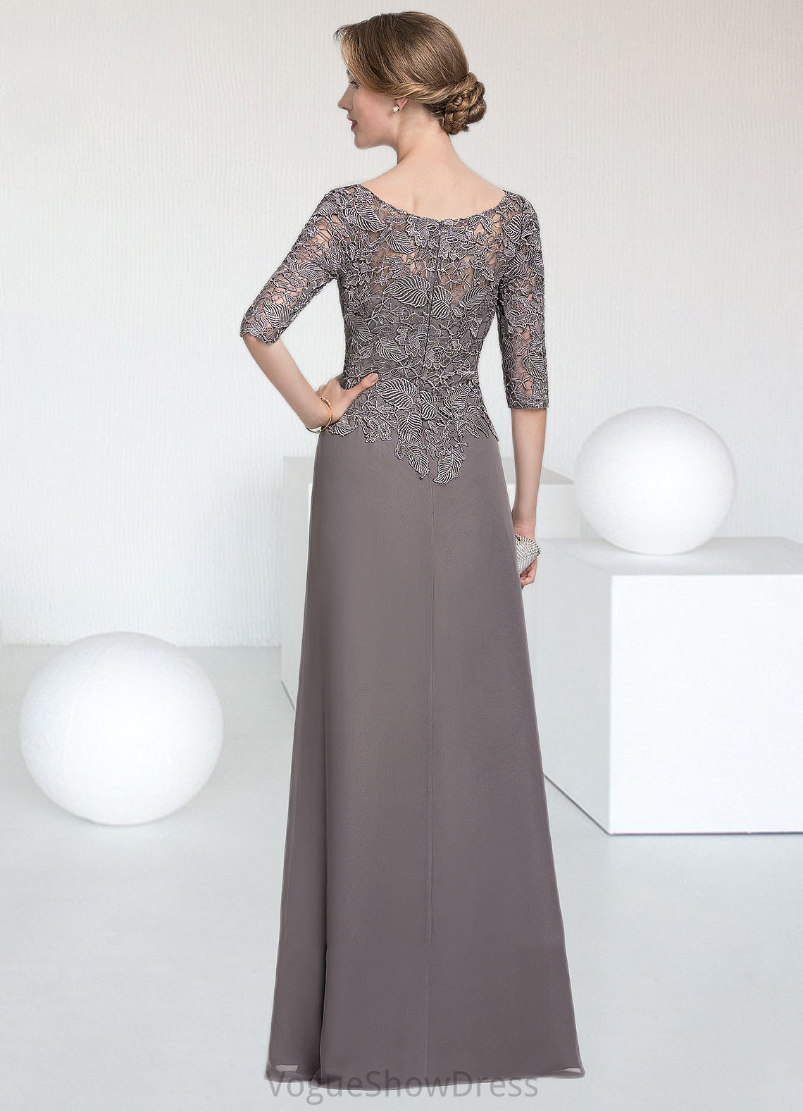 Eleanor A-Line Scoop Neck Floor-Length Chiffon Lace Mother of the Bride Dress With Cascading Ruffles DL126P0014608