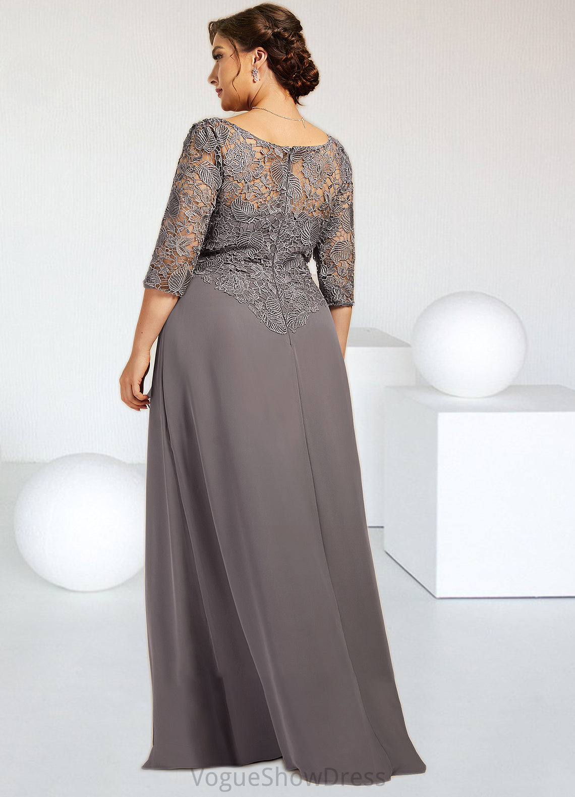 Eleanor A-Line Scoop Neck Floor-Length Chiffon Lace Mother of the Bride Dress With Cascading Ruffles DL126P0014608