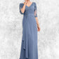 Bella A-Line V-neck Floor-Length Chiffon Lace Mother of the Bride Dress With Cascading Ruffles DL126P0014609