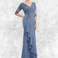 Bella A-Line V-neck Floor-Length Chiffon Lace Mother of the Bride Dress With Cascading Ruffles DL126P0014609