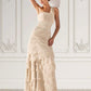 Violet A-Line One-Shoulder Sweep Train Chiffon Mother of the Bride Dress With Beading Cascading Ruffles DL126P0014610