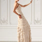 Violet A-Line One-Shoulder Sweep Train Chiffon Mother of the Bride Dress With Beading Cascading Ruffles DL126P0014610