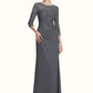 Riley Sheath/Column Scoop Neck Floor-Length Chiffon Lace Mother of the Bride Dress With Ruffle DL126P0014611