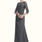 Riley Sheath/Column Scoop Neck Floor-Length Chiffon Lace Mother of the Bride Dress With Ruffle DL126P0014611