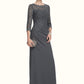 Riley Sheath/Column Scoop Neck Floor-Length Chiffon Lace Mother of the Bride Dress With Ruffle DL126P0014611