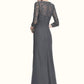 Riley Sheath/Column Scoop Neck Floor-Length Chiffon Lace Mother of the Bride Dress With Ruffle DL126P0014611