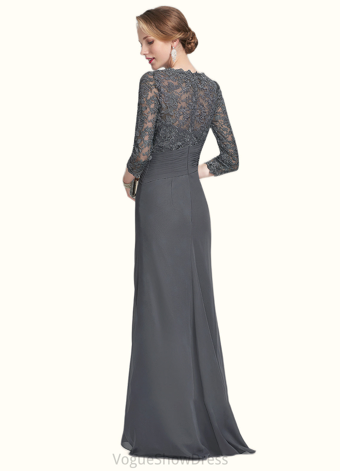 Riley Sheath/Column Scoop Neck Floor-Length Chiffon Lace Mother of the Bride Dress With Ruffle DL126P0014611