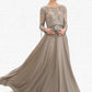 Clara A-Line Scoop Neck Floor-Length Chiffon Lace Mother of the Bride Dress With Sequins DL126P0014612