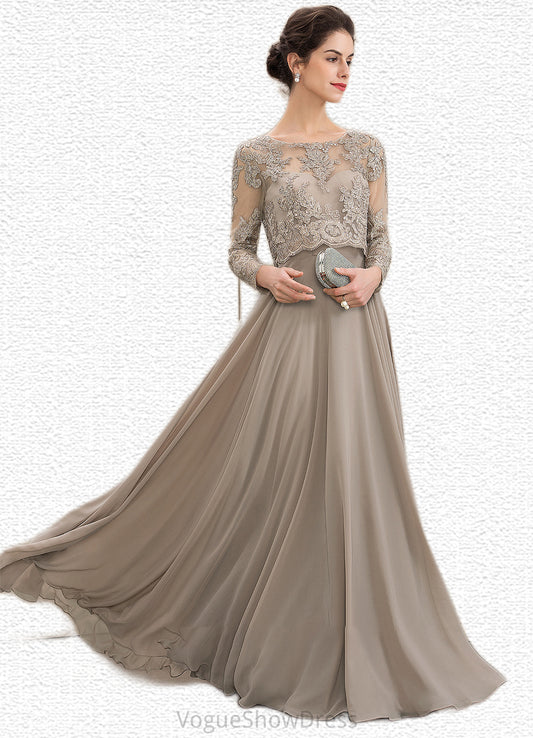 Clara A-Line Scoop Neck Floor-Length Chiffon Lace Mother of the Bride Dress With Sequins DL126P0014612