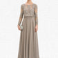 Clara A-Line Scoop Neck Floor-Length Chiffon Lace Mother of the Bride Dress With Sequins DL126P0014612