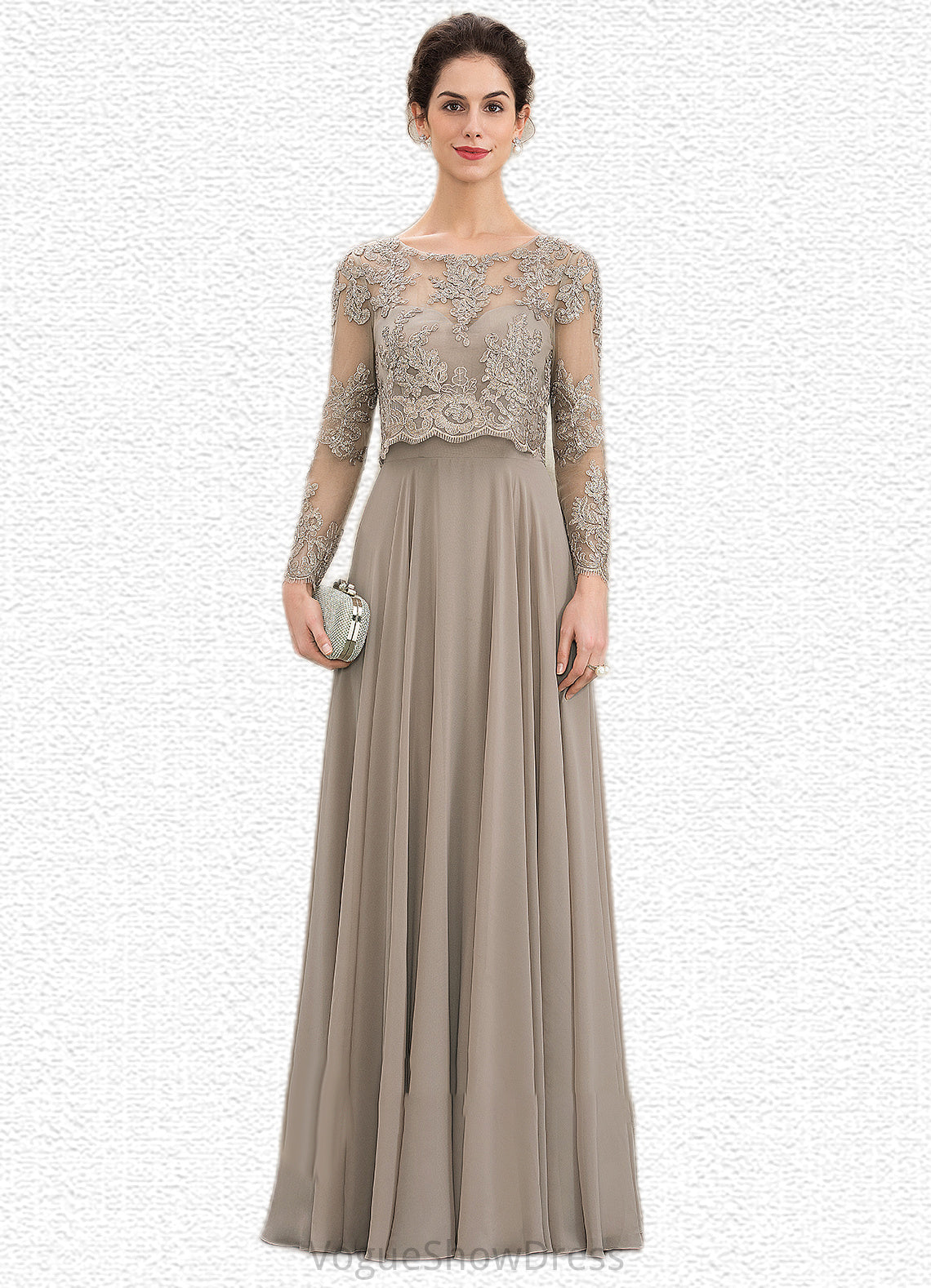 Clara A-Line Scoop Neck Floor-Length Chiffon Lace Mother of the Bride Dress With Sequins DL126P0014612