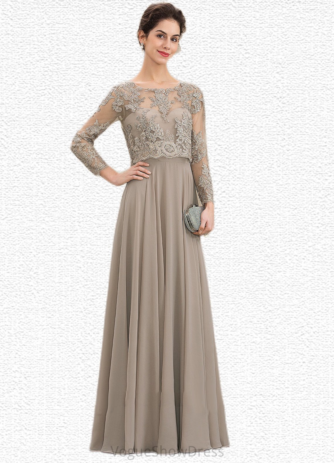 Clara A-Line Scoop Neck Floor-Length Chiffon Lace Mother of the Bride Dress With Sequins DL126P0014612