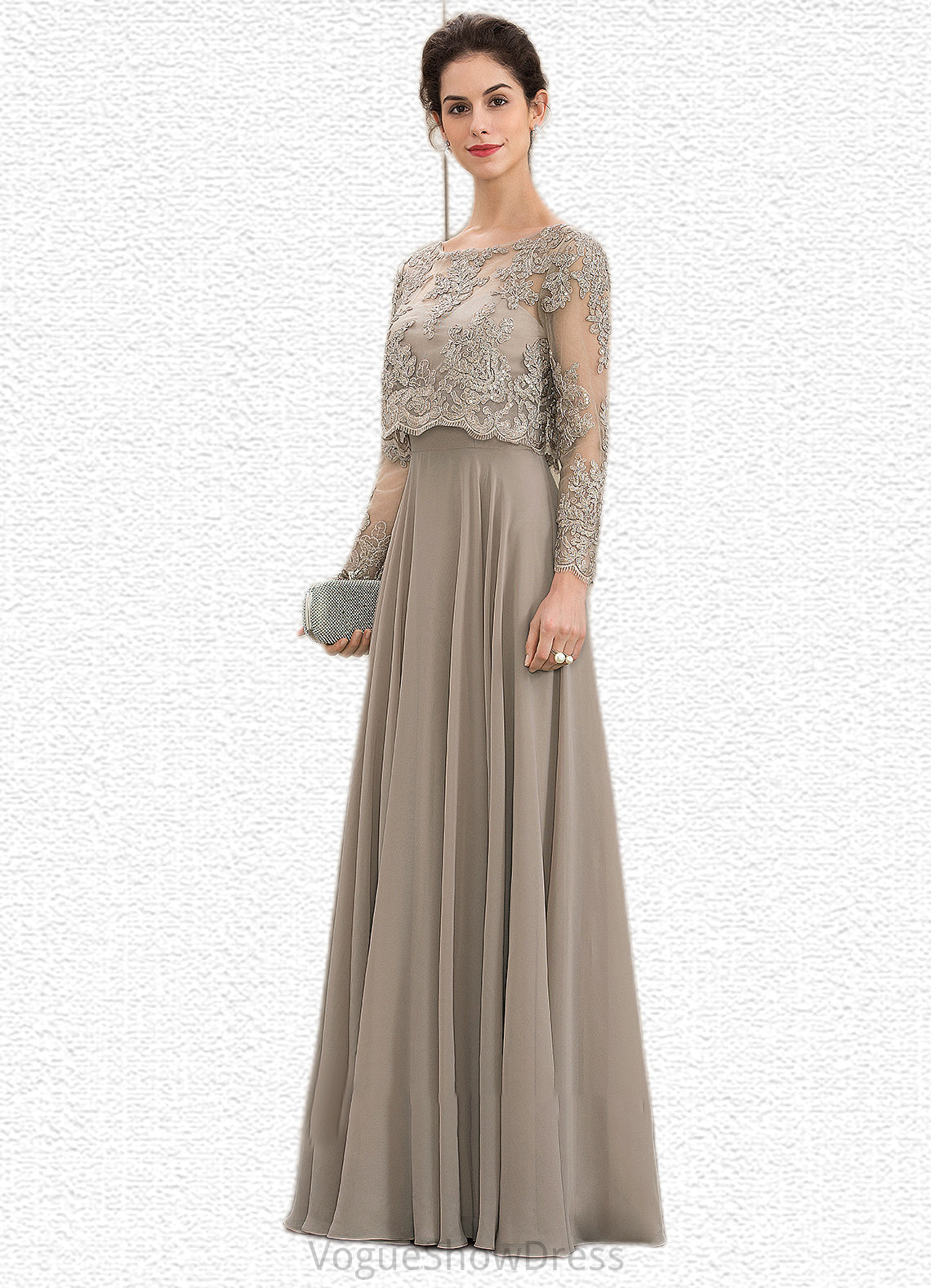 Clara A-Line Scoop Neck Floor-Length Chiffon Lace Mother of the Bride Dress With Sequins DL126P0014612