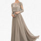 Clara A-Line Scoop Neck Floor-Length Chiffon Lace Mother of the Bride Dress With Sequins DL126P0014612