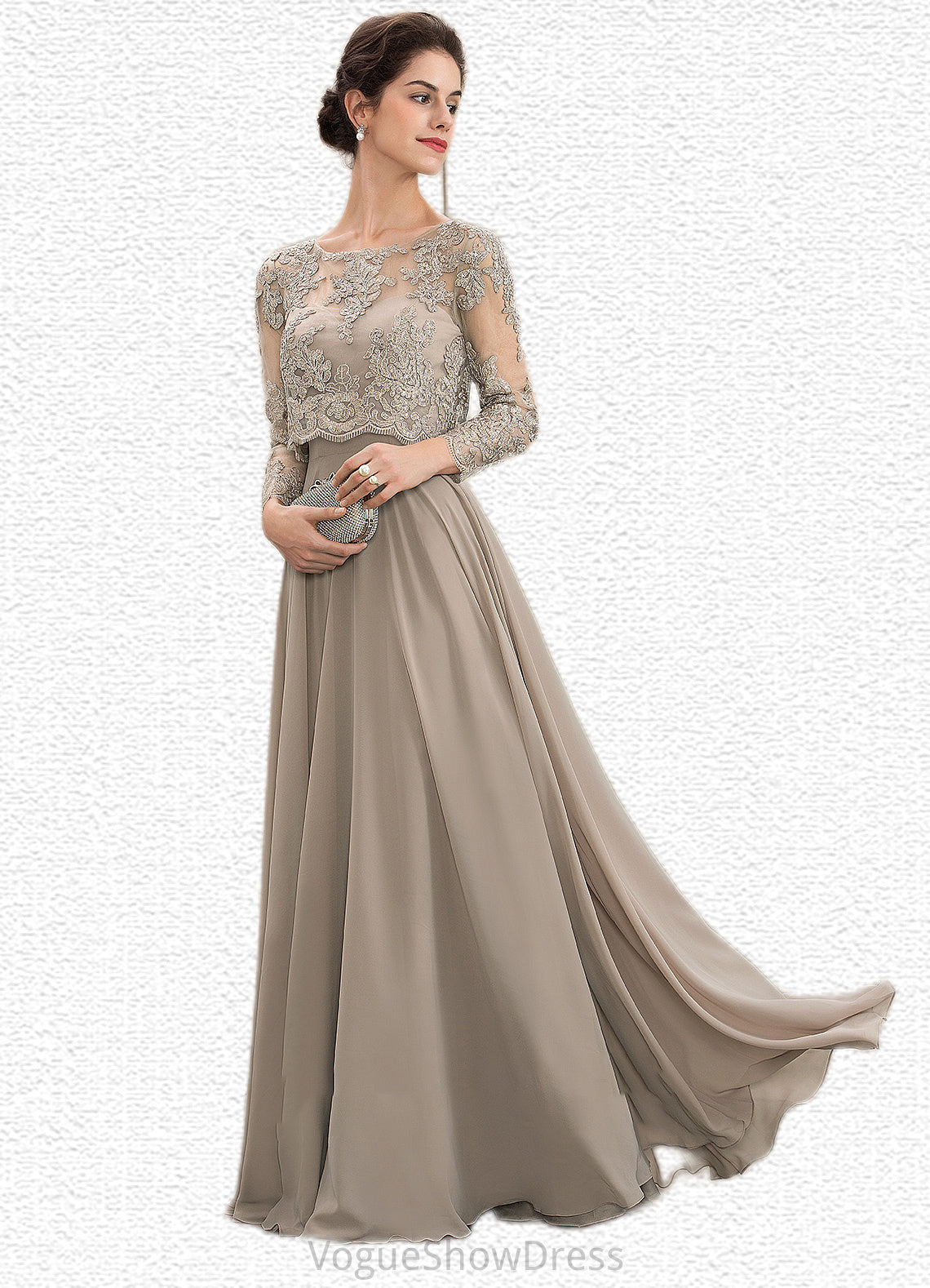 Clara A-Line Scoop Neck Floor-Length Chiffon Lace Mother of the Bride Dress With Sequins DL126P0014612