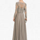 Clara A-Line Scoop Neck Floor-Length Chiffon Lace Mother of the Bride Dress With Sequins DL126P0014612