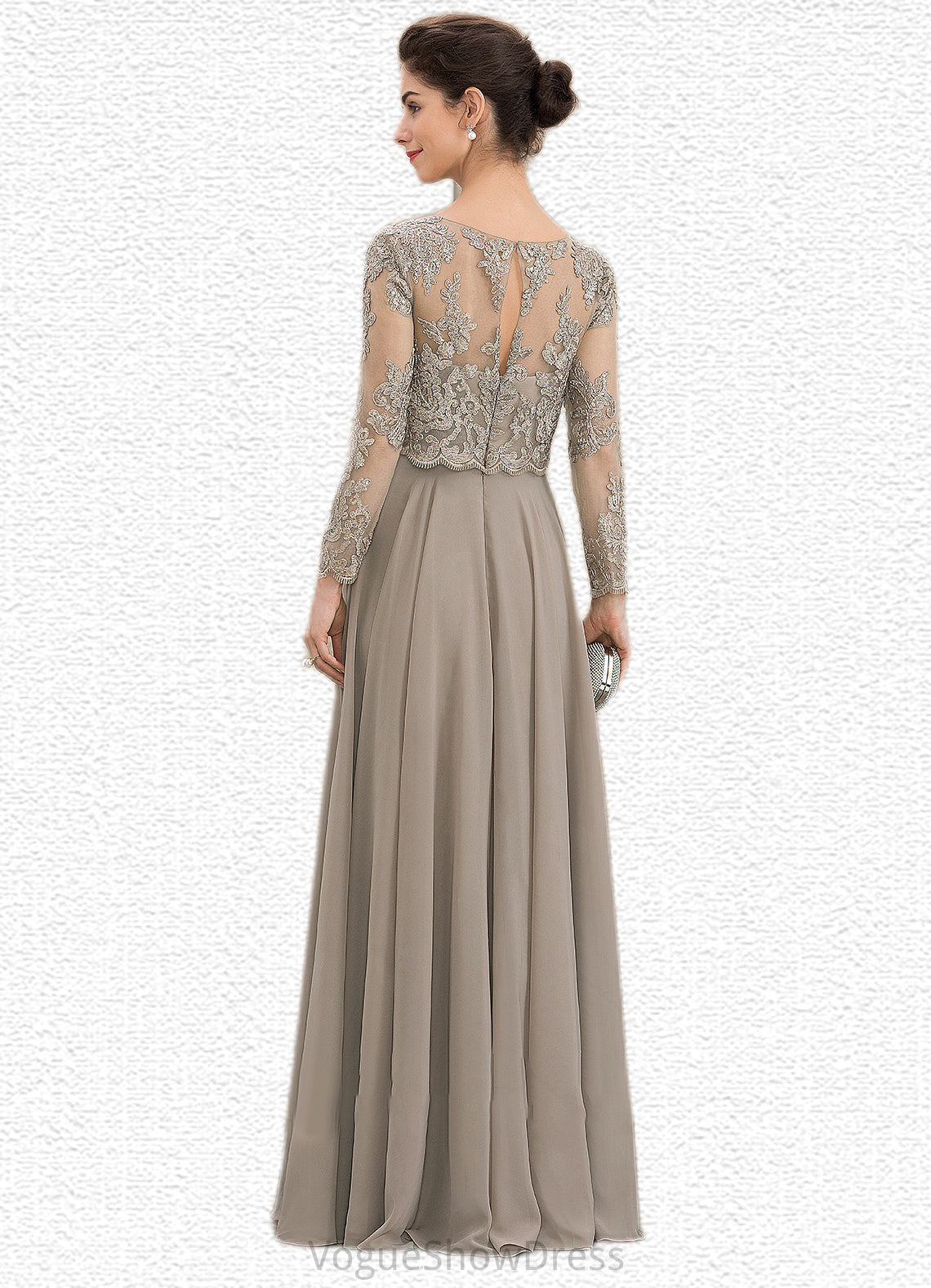 Clara A-Line Scoop Neck Floor-Length Chiffon Lace Mother of the Bride Dress With Sequins DL126P0014612