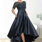 Madalynn A-Line Scoop Neck Asymmetrical Satin Lace Mother of the Bride Dress With Pockets DL126P0014613