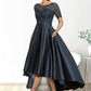 Madalynn A-Line Scoop Neck Asymmetrical Satin Lace Mother of the Bride Dress With Pockets DL126P0014613