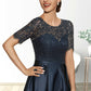 Madalynn A-Line Scoop Neck Asymmetrical Satin Lace Mother of the Bride Dress With Pockets DL126P0014613