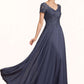 Jazlynn A-line V-Neck Floor-Length Chiffon Lace Mother of the Bride Dress With Beading Sequins DL126P0014614