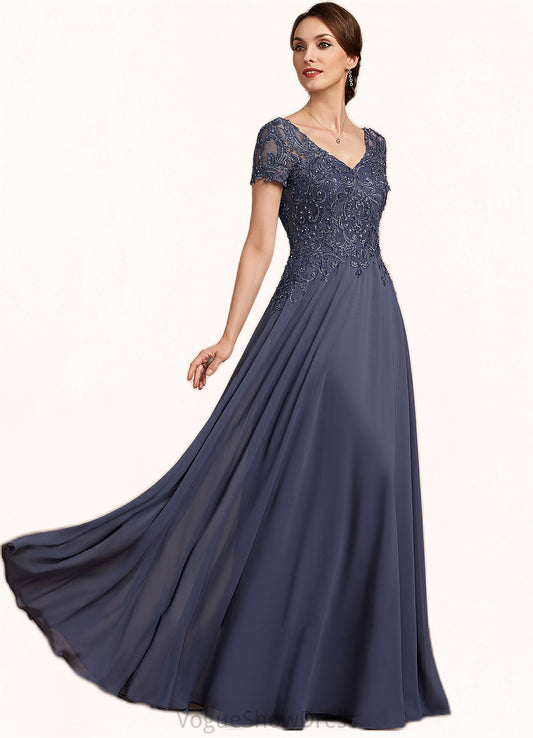 Jazlynn A-line V-Neck Floor-Length Chiffon Lace Mother of the Bride Dress With Beading Sequins DL126P0014614