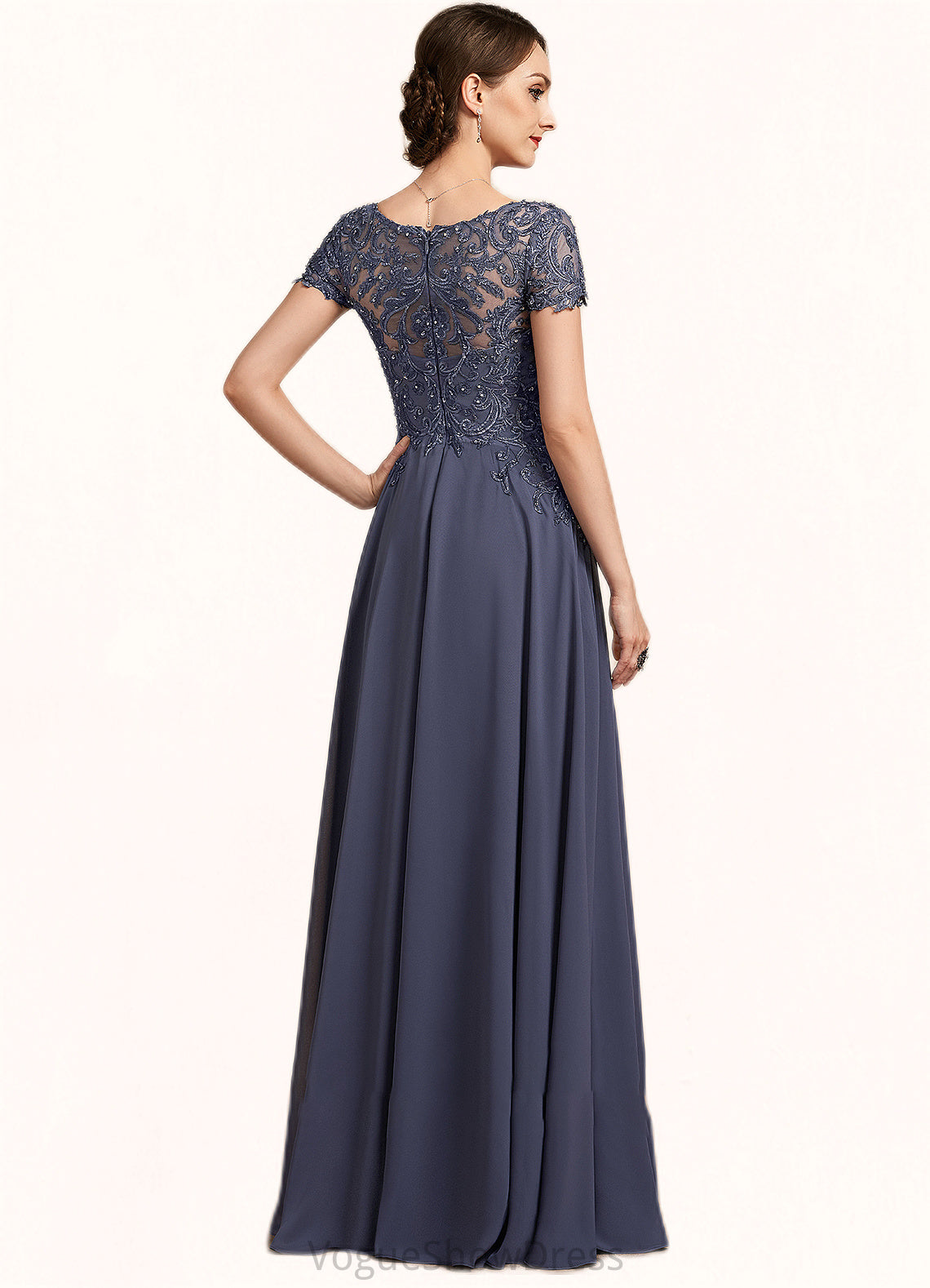 Jazlynn A-line V-Neck Floor-Length Chiffon Lace Mother of the Bride Dress With Beading Sequins DL126P0014614