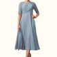 Anna A-Line Scoop Neck Tea-Length Chiffon Lace Mother of the Bride Dress With Ruffle DL126P0014616