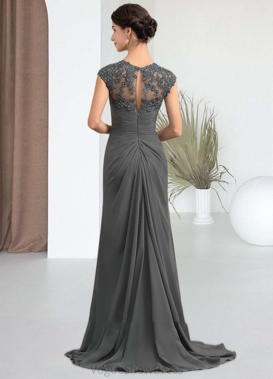 Martha A-Line Sweetheart Sweep Train Chiffon Lace Mother of the Bride Dress With Beading Sequins DL126P0014618