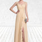 Jillian A-Line V-neck Floor-Length Chiffon Lace Mother of the Bride Dress With Split Front Cascading Ruffles DL126P0014619