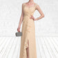 Jillian A-Line V-neck Floor-Length Chiffon Lace Mother of the Bride Dress With Split Front Cascading Ruffles DL126P0014619