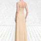 Jillian A-Line V-neck Floor-Length Chiffon Lace Mother of the Bride Dress With Split Front Cascading Ruffles DL126P0014619