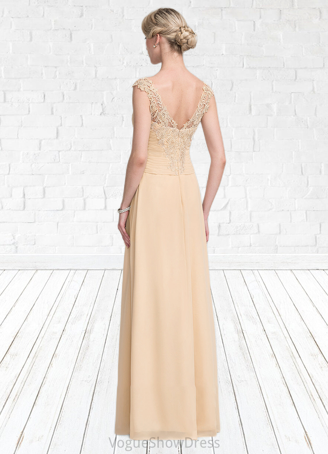 Jillian A-Line V-neck Floor-Length Chiffon Lace Mother of the Bride Dress With Split Front Cascading Ruffles DL126P0014619