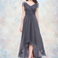 Tia A-Line V-neck Asymmetrical Tulle Mother of the Bride Dress With Ruffle Beading Sequins DL126P0014620