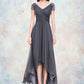 Tia A-Line V-neck Asymmetrical Tulle Mother of the Bride Dress With Ruffle Beading Sequins DL126P0014620